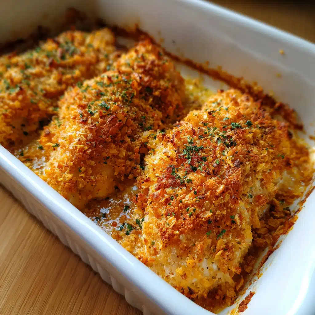 Crispy Cheez-It crusted chicken fresh from the oven, cheez-it chicken recipe