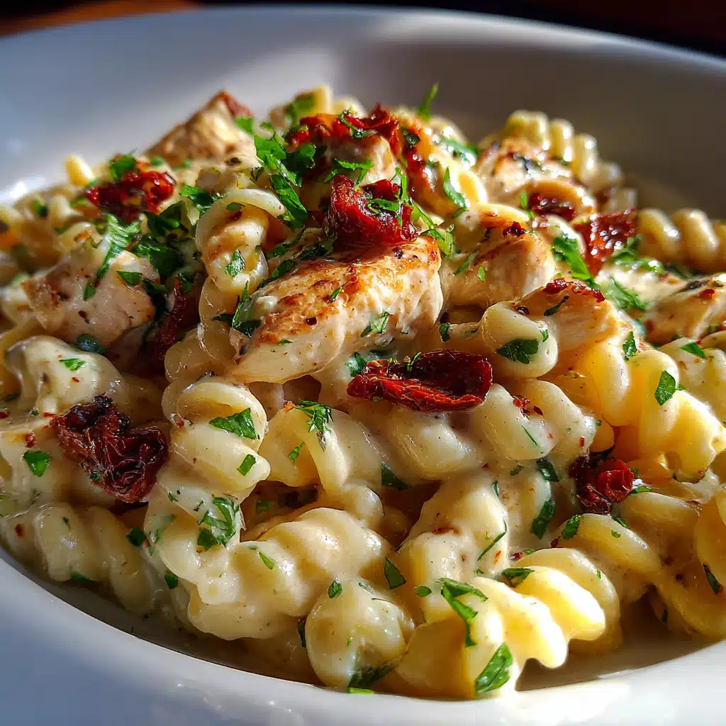 marry me chicken pasta creamy close up with sun-dried tomatoes